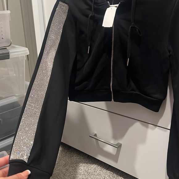 Rhinestone sleeve cropped zip up - Picture 2 of 2